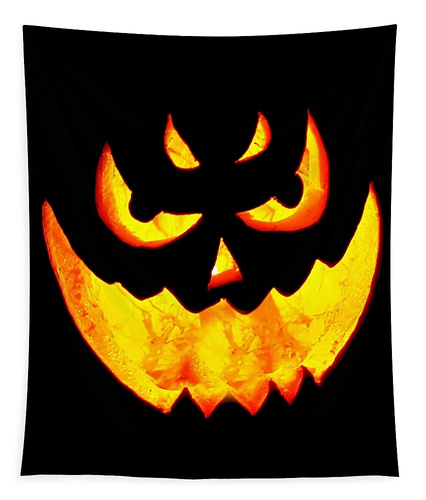 Jack O Lantern Tapestry featuring the digital art Scary Glowing Pumpkin Halloween Costume by Flippin Sweet Gear