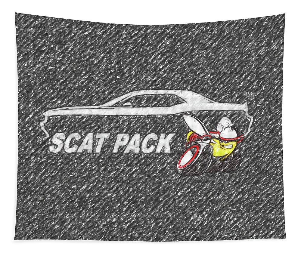 Mopar Tapestry featuring the drawing Scat Pack Sketch by Darrell Foster