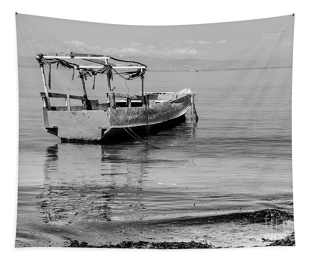 Boat Tapestry featuring the photograph Scene from Timor-Leste 34bw by Werner Padarin