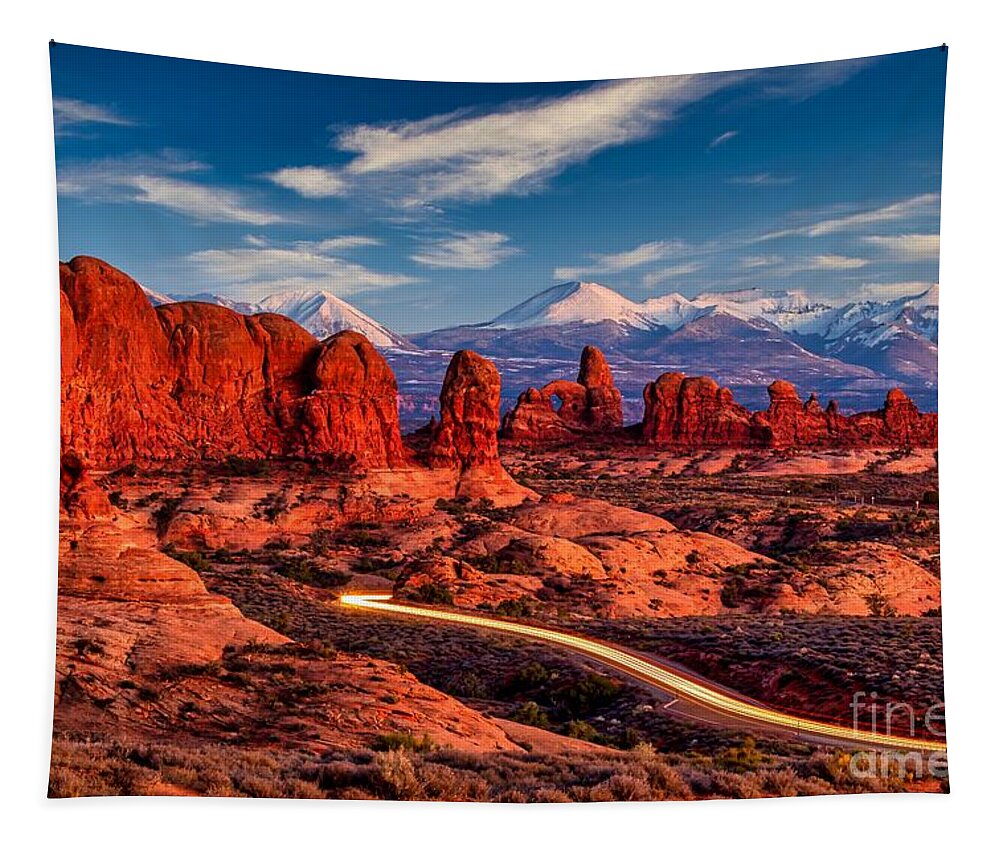 Arches Tapestry featuring the photograph Scenic Road in Arches National Park, Utah, USA by Sam Antonio