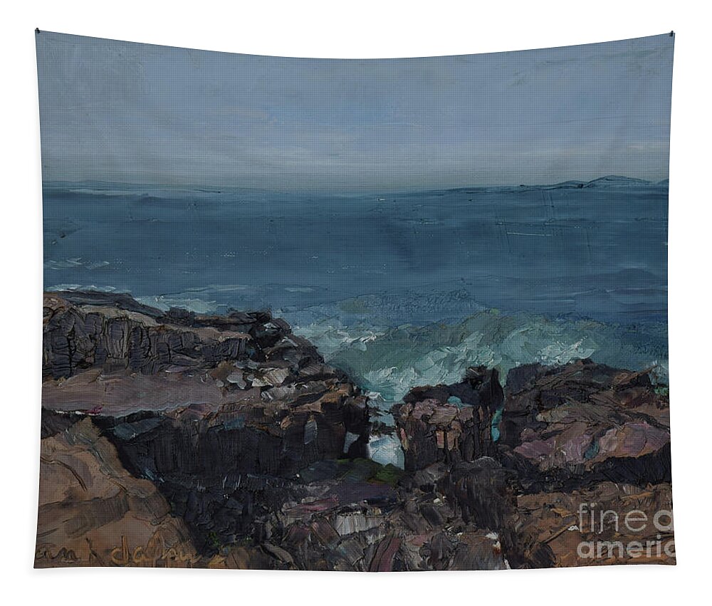 Schoodic Point Tapestry featuring the painting Schoodic Point-Darker version by Jan Dappen