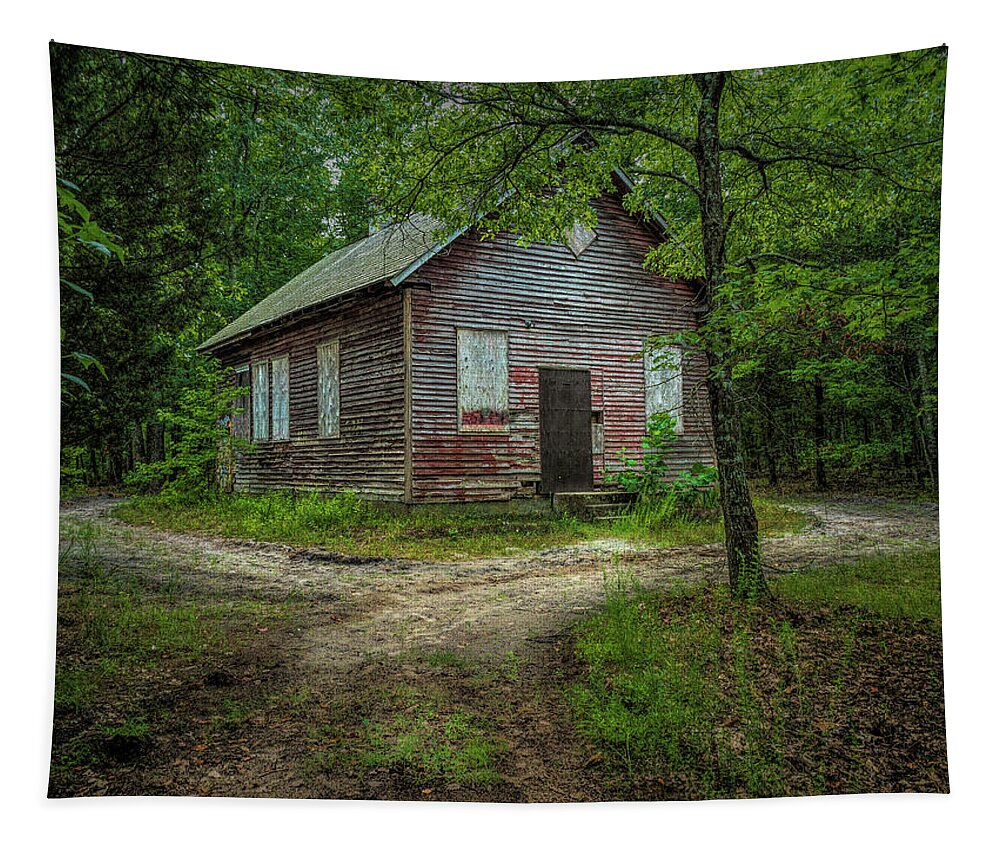 Atsion Tapestry featuring the photograph Schoolhouse In The Woods by Kristia Adams