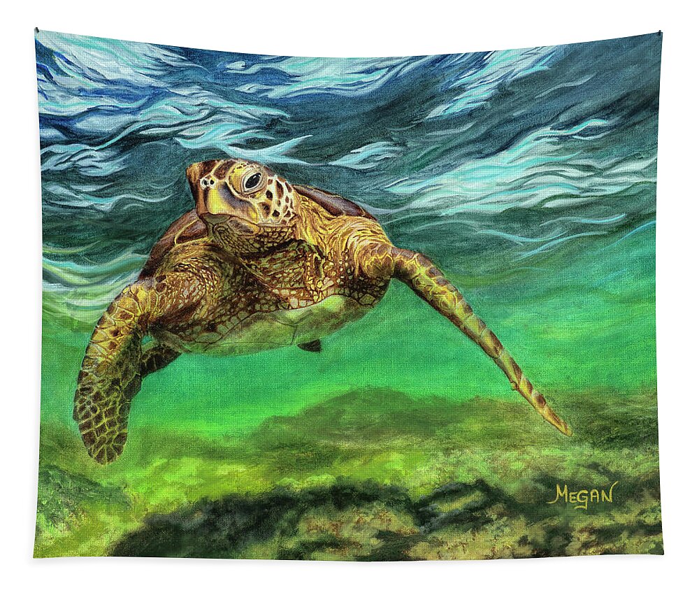 Hawkbill Turtle Tapestry featuring the painting Scout by Megan Collins