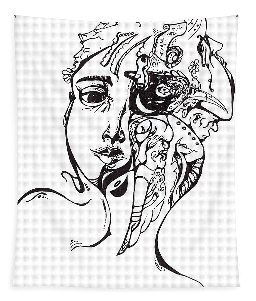 • Abstract  Tapestry featuring the drawing Scribble by Gustavo Ramirez