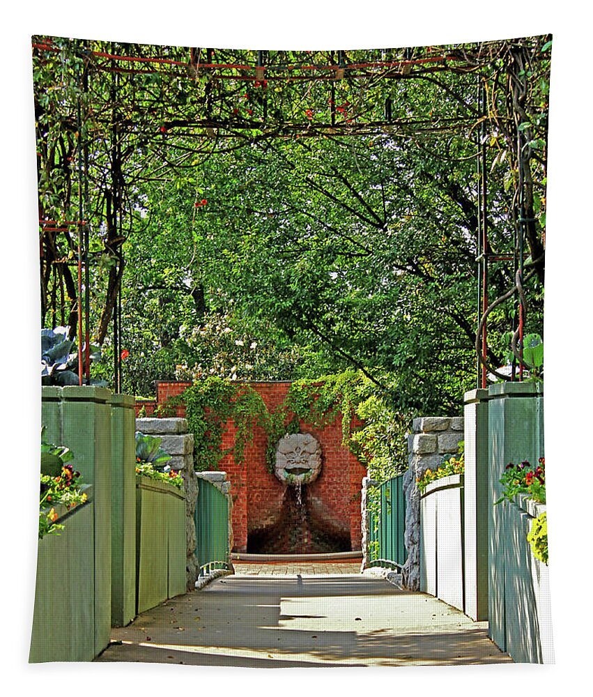 Atlanta Botanical Gardens Tapestry featuring the photograph Sculpture Trellis and Walkway - Atlanta Botanical Gardens by Richard Krebs