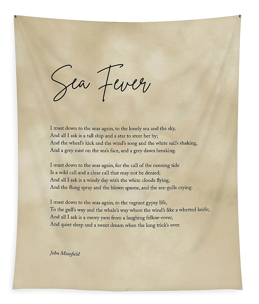 Sea Fever Tapestry featuring the digital art Sea Fever - John Masefield Poem - Literary Print 3 - Typography by Studio Grafiikka
