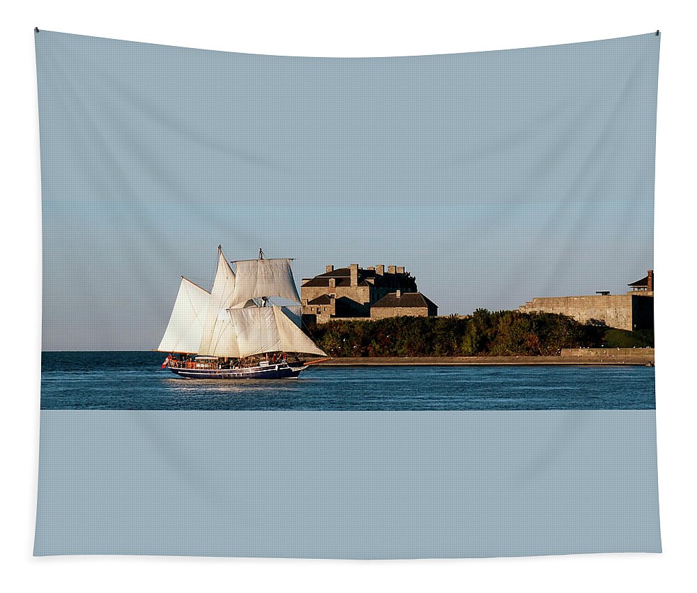 Schooner Tapestry featuring the photograph Sea King Passes Fort Niagara - Niagara on the Lake by Kenneth Lane Smith