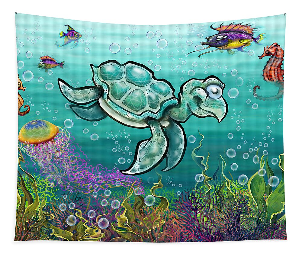 Sea Turtle Tapestry featuring the digital art Sea Turtle and Friends by Kevin Middleton