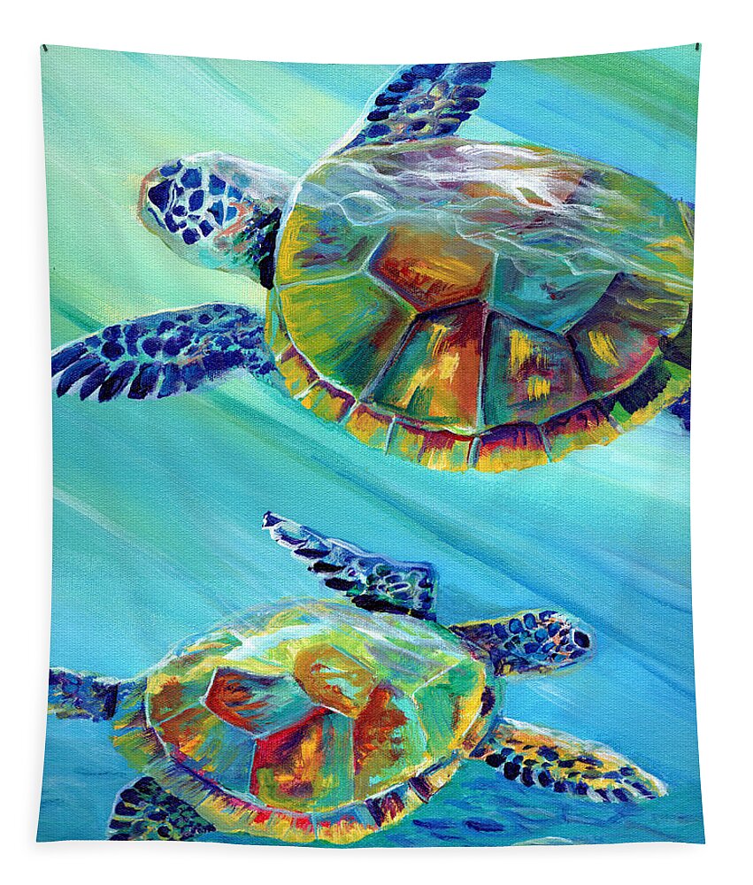 Sea Turtle Tapestry featuring the painting Sea Turtle Celebration by Marionette Taboniar
