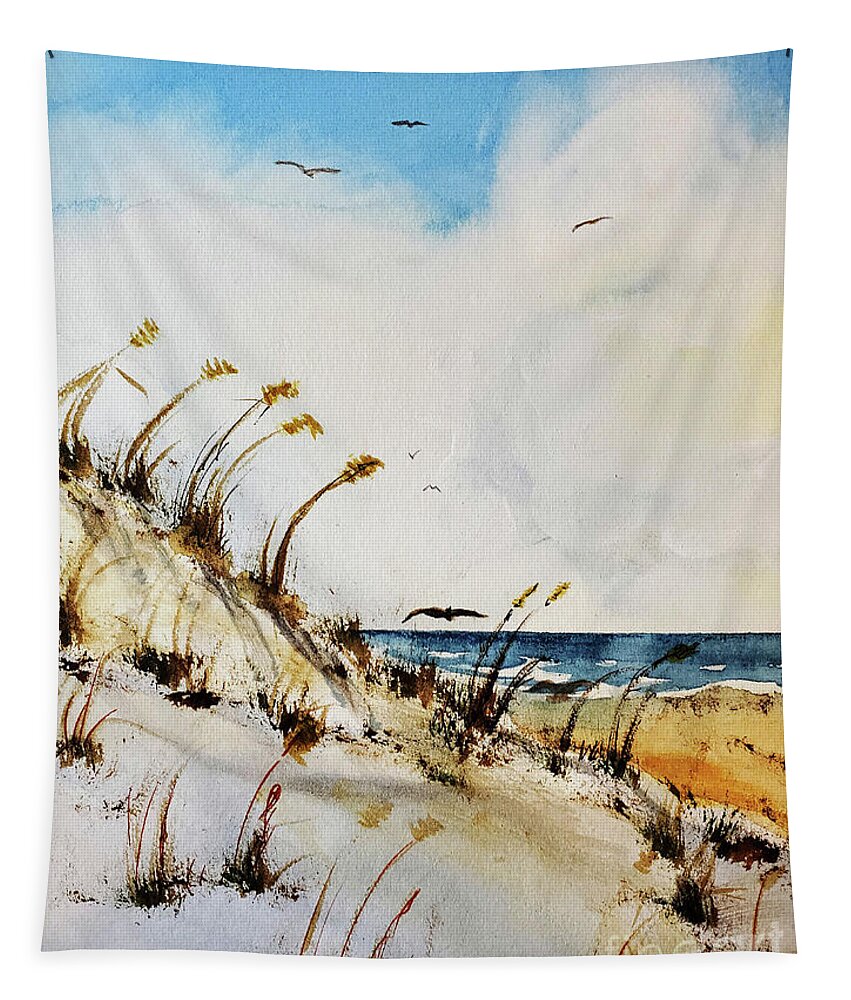 Landscape Tapestry featuring the painting Sea View by Sharon Williams Eng
