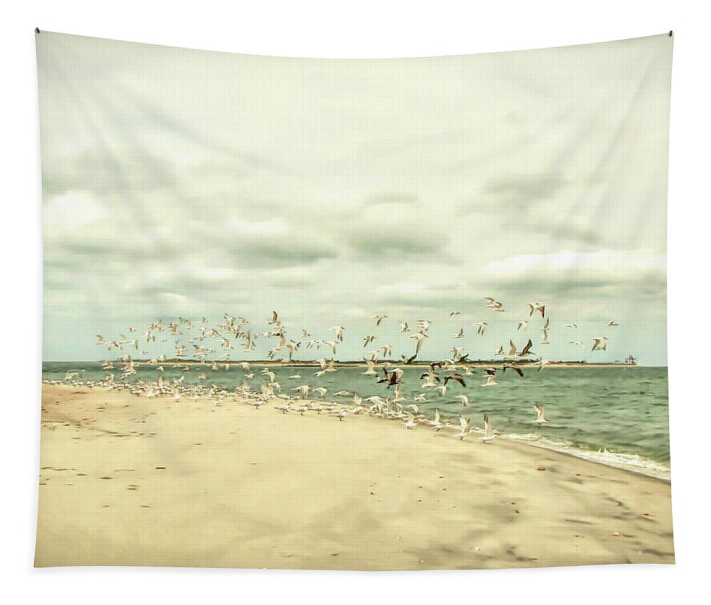 Birds Tapestry featuring the photograph Seabirds on Shackleford Banks by Susan Hope Finley