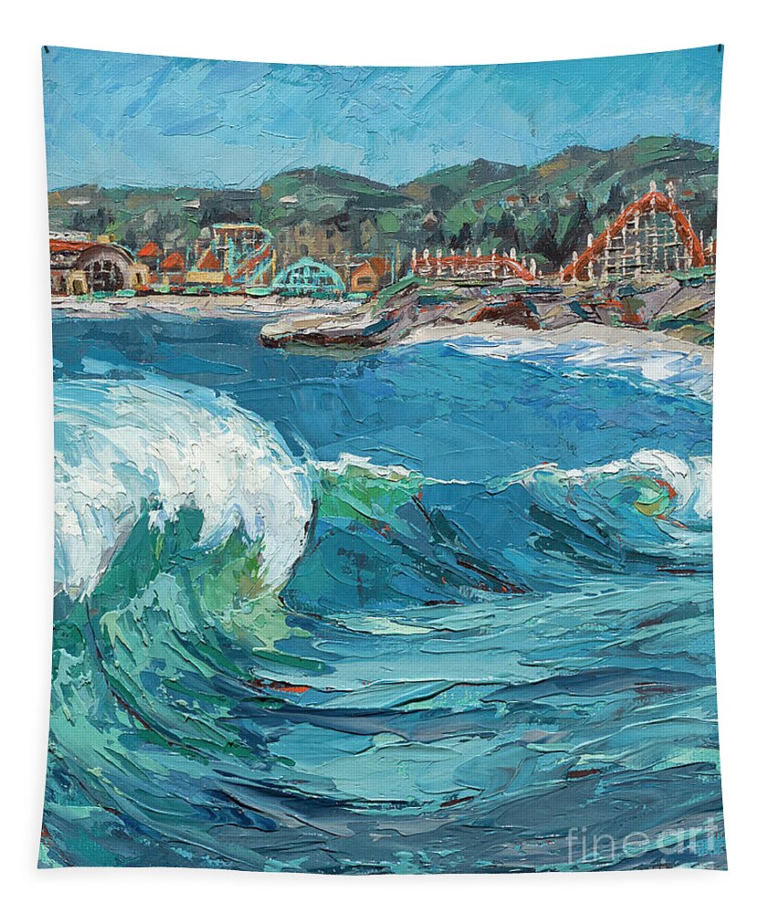 Ocean Tapestry featuring the painting SeaBright Wave Vertical, 2021 by PJ Kirk