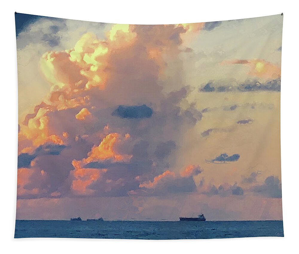Seascape Tapestry featuring the photograph Seafarers Sunset by GW Mireles