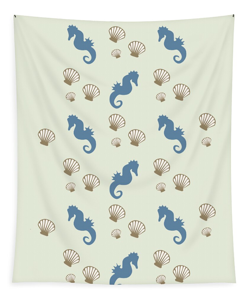 Seahorse Tapestry featuring the mixed media Seahorse and Shells Pattern Art by Christina Rollo