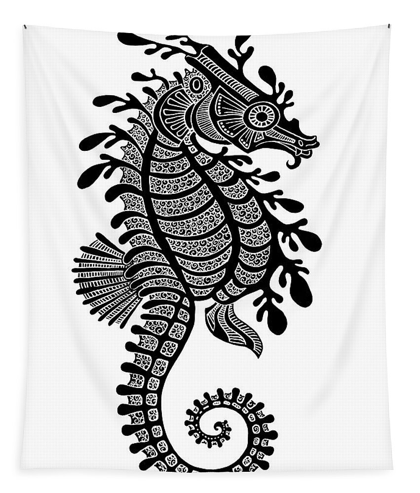Seahorse Tapestry featuring the drawing Seahorse Ink 1 by Amy E Fraser