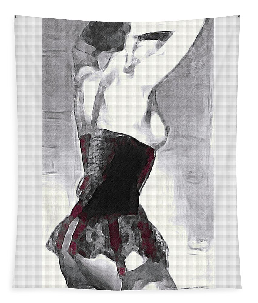 Seamed Stockings Tapestry featuring the drawing Seamed Stockings by Susan Maxwell Schmidt