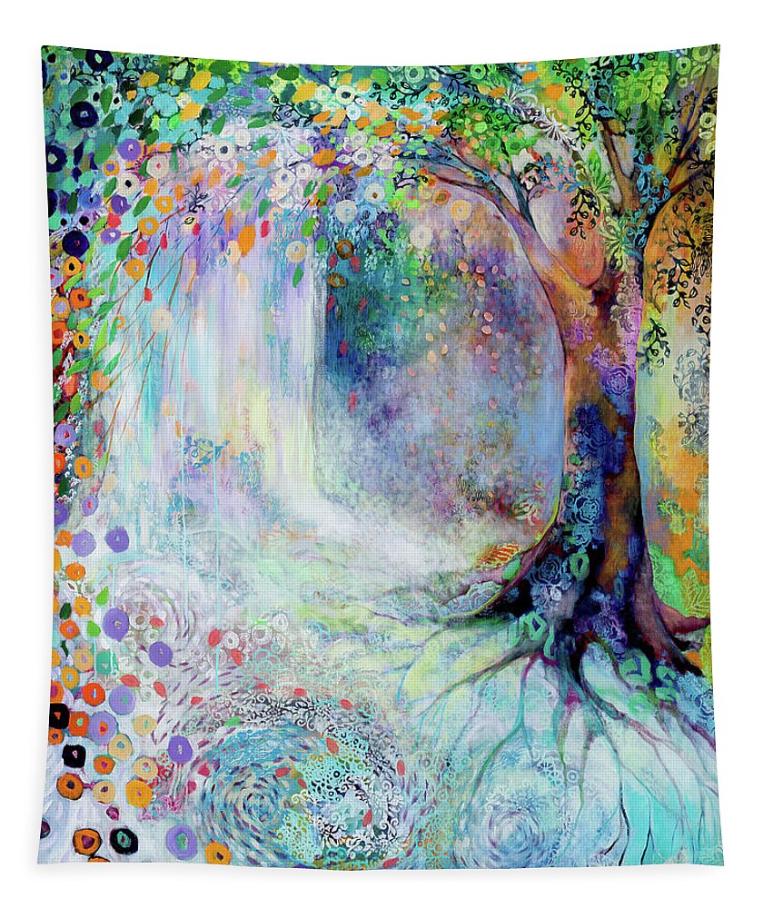 Waterfall Tapestry featuring the painting Searching for Forgotten Paths III by Jennifer Lommers