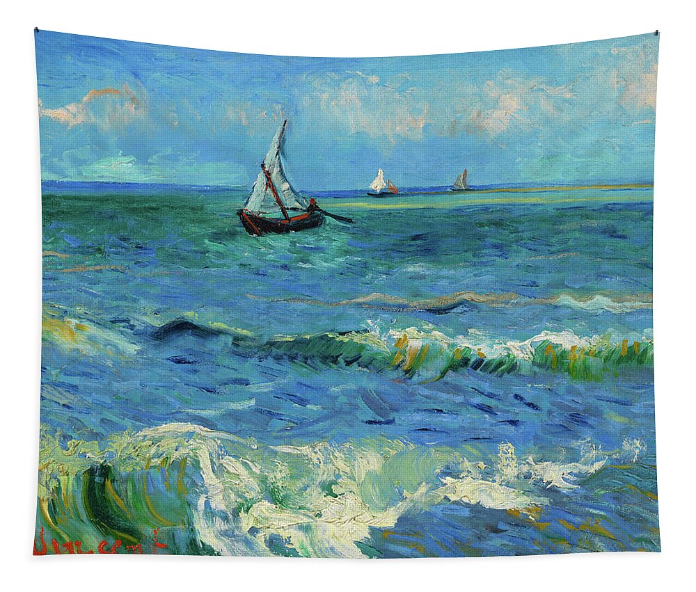 Vincent Van Gogh Tapestry featuring the painting Seascape near Les Saintes-Maries-de-la-Mer, 1888 by Vincent van Gogh