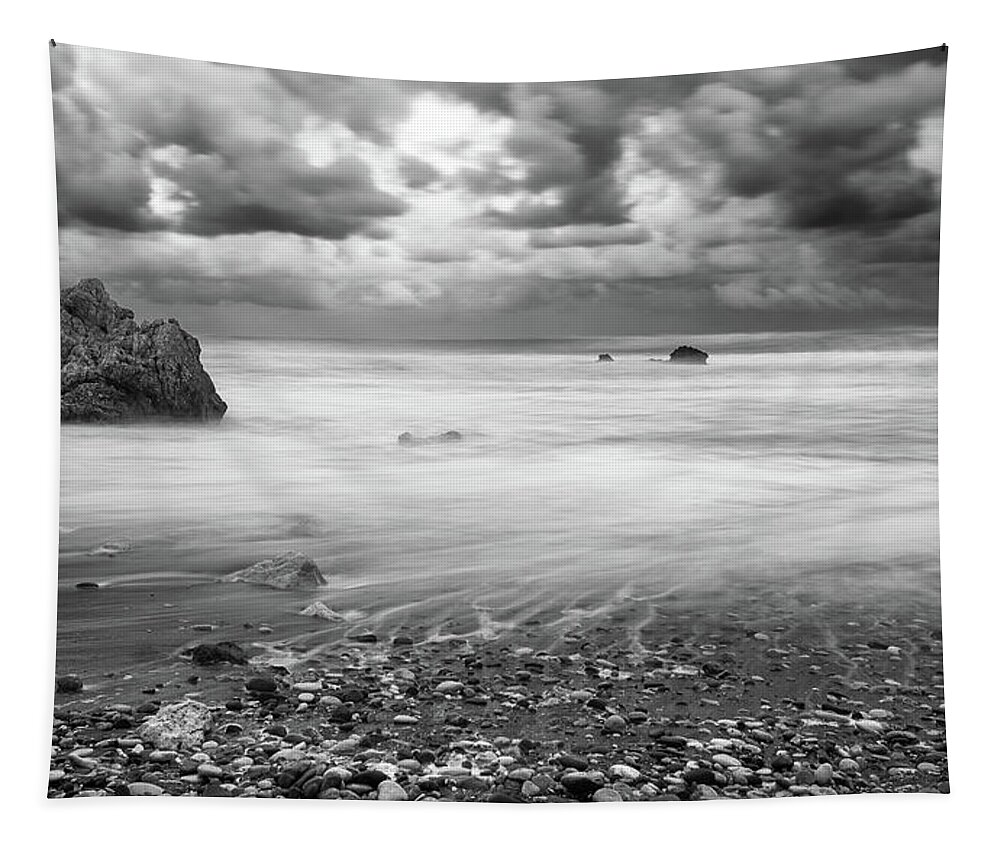 Seascape Tapestry featuring the photograph Seascape with windy waves during stormy weather. by Michalakis Ppalis