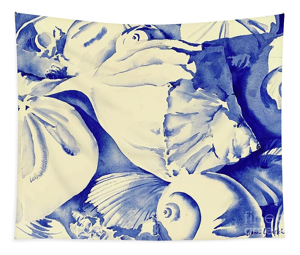 Seashells Tapestry featuring the painting Seashells in Blue by Liana Yarckin
