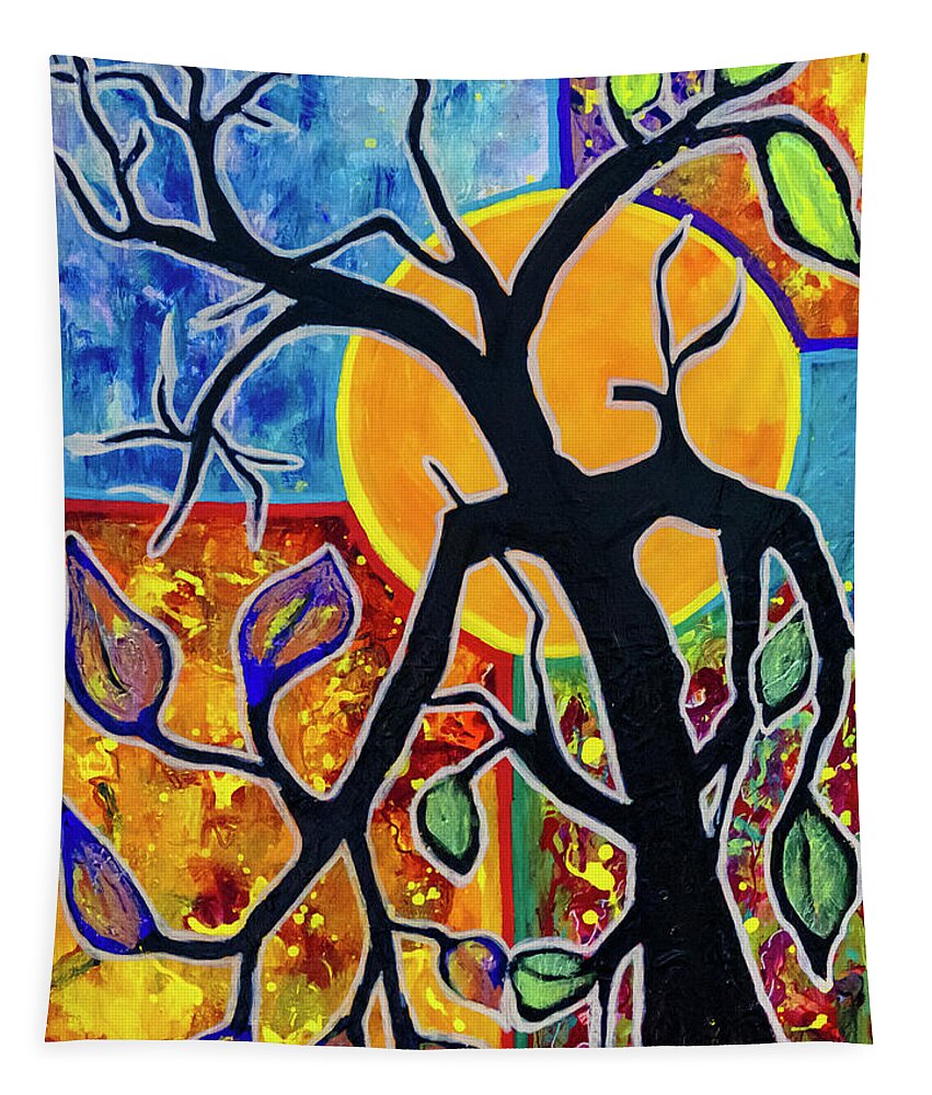 Tree Tapestry featuring the painting Seasons of the Sun by Jo-Anne Gazo-McKim