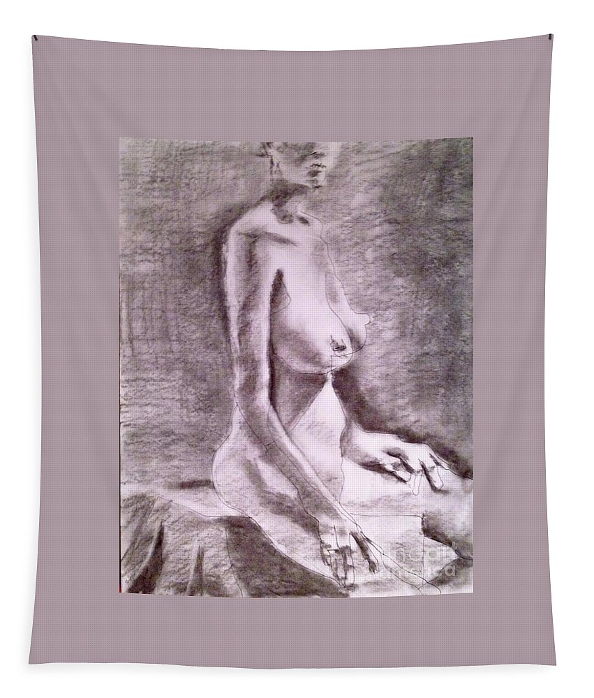 Figure Tapestry featuring the drawing Seated Figure by PJ Kirk