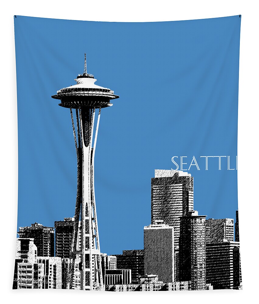Architecture Tapestry featuring the digital art Seattle Skyline Space Needle - Slate Blue by DB Artist