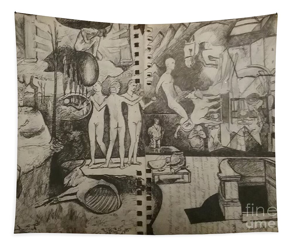 Orions Belt Tapestry featuring the drawing Second half of sketch for, Time immutable, OrionsBelt, and the New Madrid Straight by Jude Darrien
