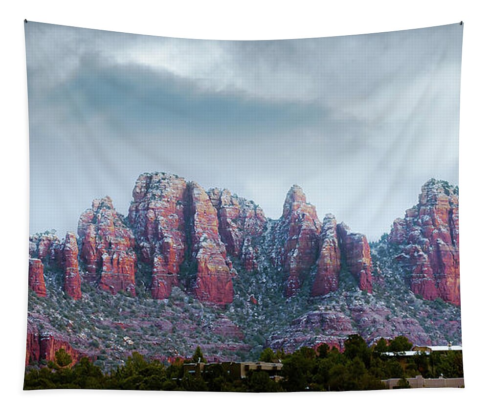 Sedona Tapestry featuring the photograph Sedona Snow 1708P by Kenneth Johnson