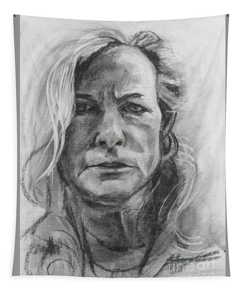 Self Portrait Tapestry featuring the drawing Self Portrait, 2015 by PJ Kirk