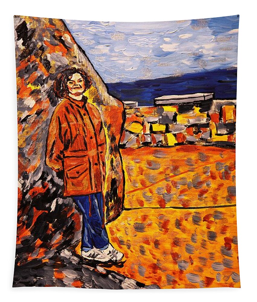 Portrait Tapestry featuring the painting Self-portrait at Cape Point by Valerie Ornstein