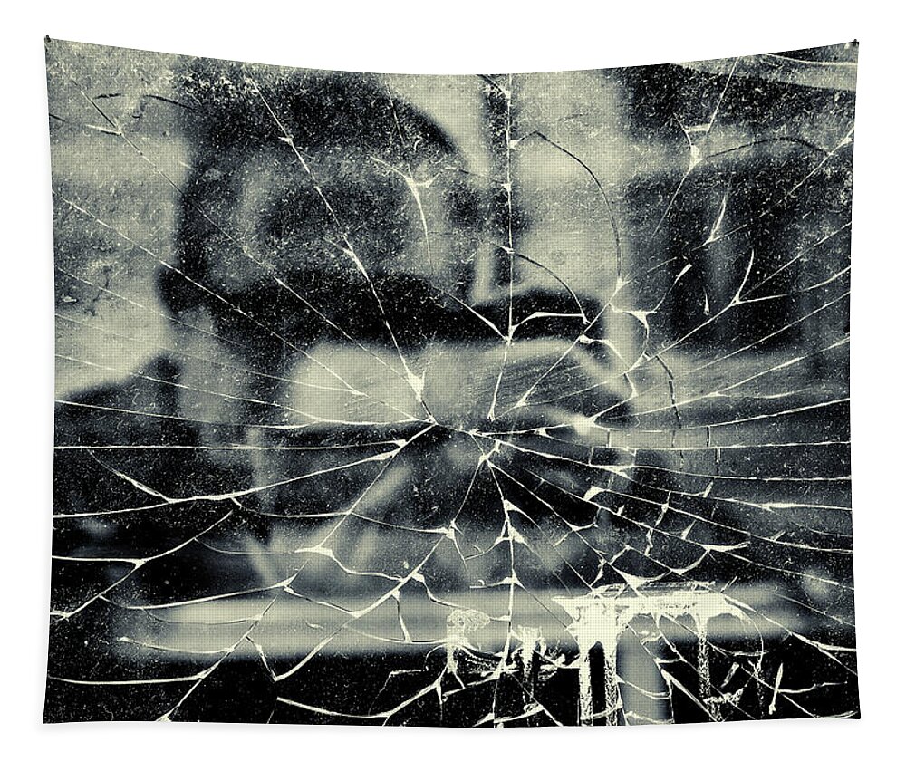 Mirror Tapestry featuring the photograph Self Portrait Broken Glass by John Williams