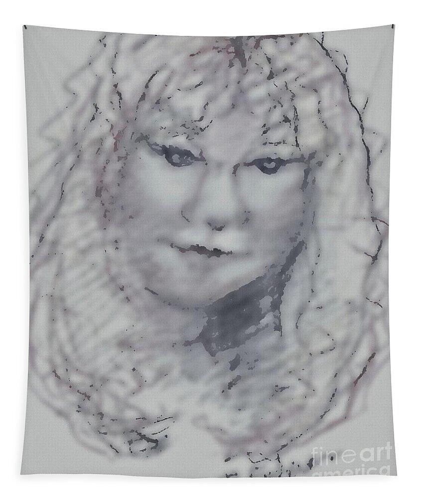 Face Tapestry featuring the drawing Self Portrait BW 2020 by Denise F Fulmer