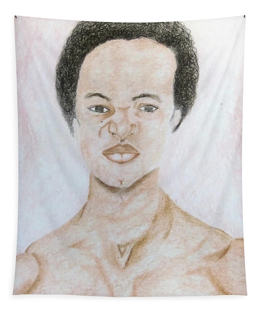 Black Art Tapestry featuring the drawing Self Portrait by Donald C-Note Hooker