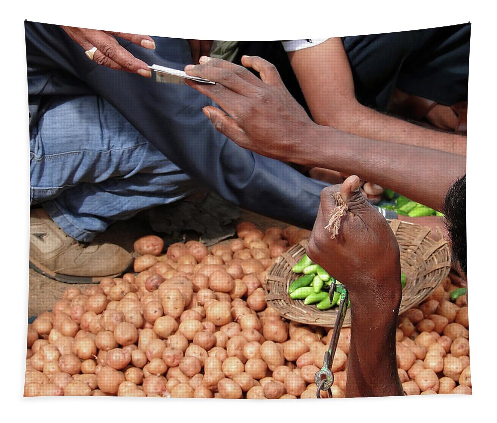 Buy Tapestry featuring the photograph Selling potatoes at the weekly market #BuyIntoArt  by Steve Estvanik