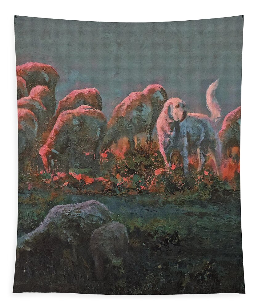 Sheep Tapestry featuring the painting Sentinel by Mia DeLode