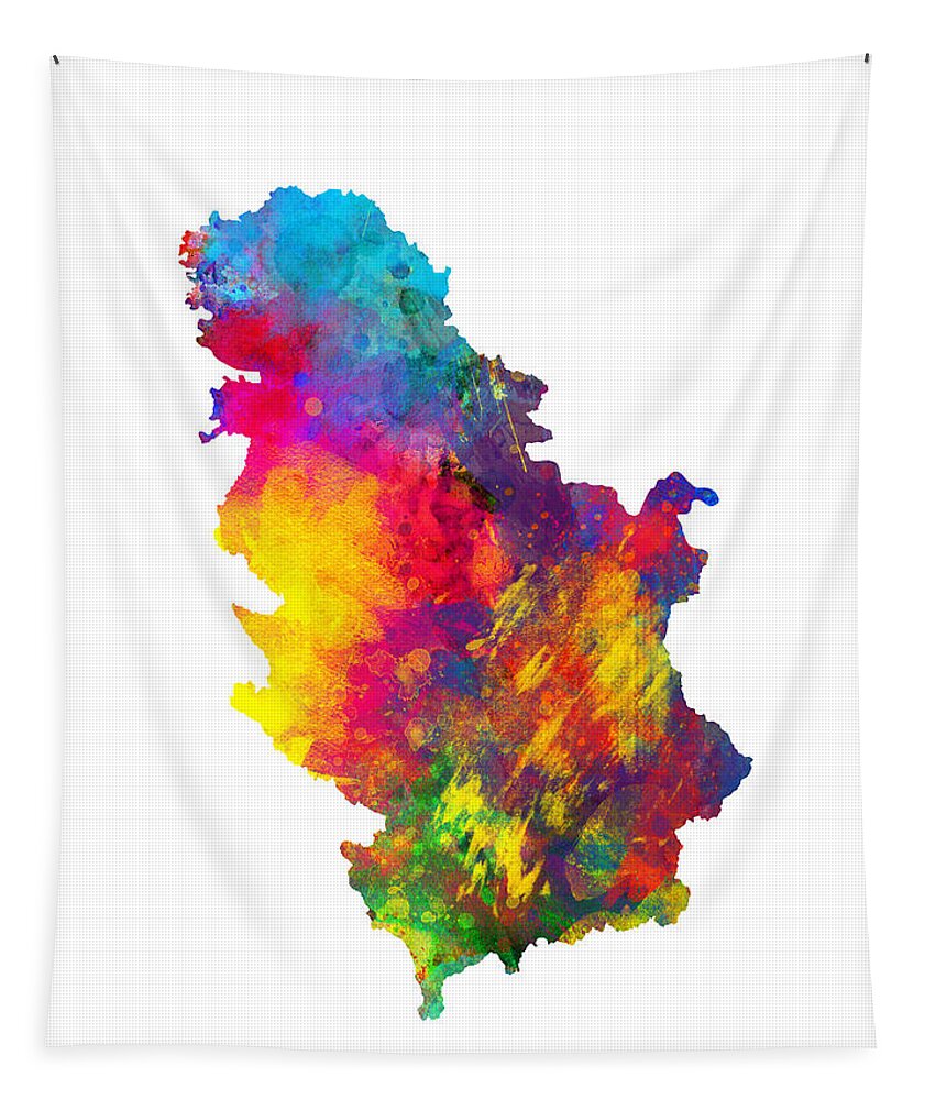 Serbia Tapestry featuring the digital art Serbia Watercolor Map by Michael Tompsett