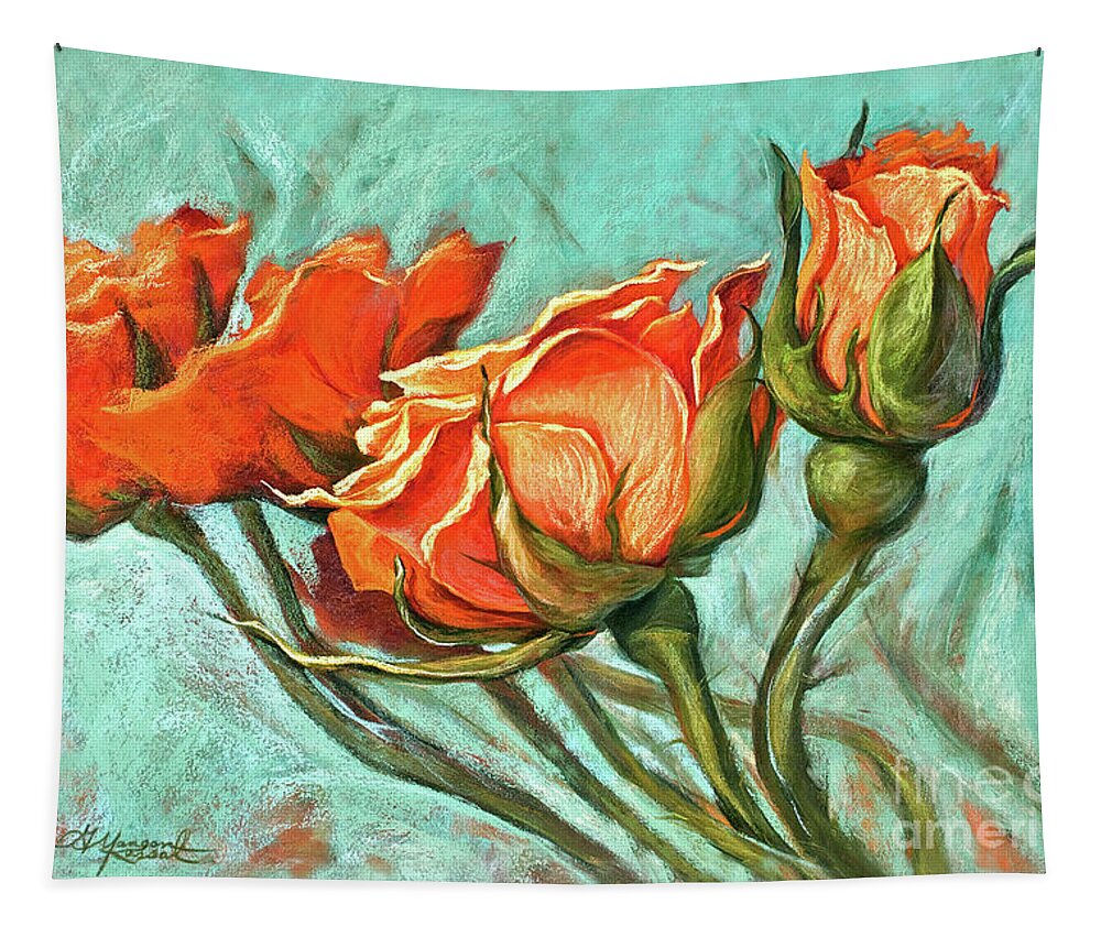Orange Roses Tapestry featuring the painting Serenity by Gayle Mangan Kassal