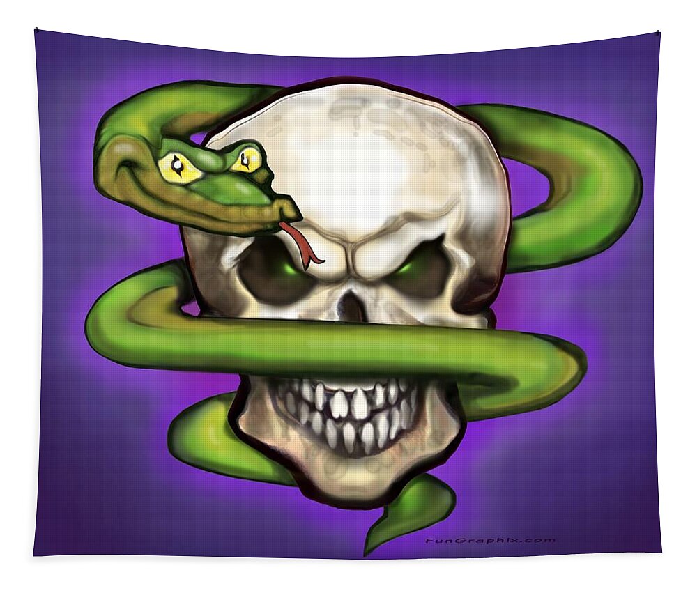 Serpent Tapestry featuring the digital art Serpent Evil Skull by Kevin Middleton