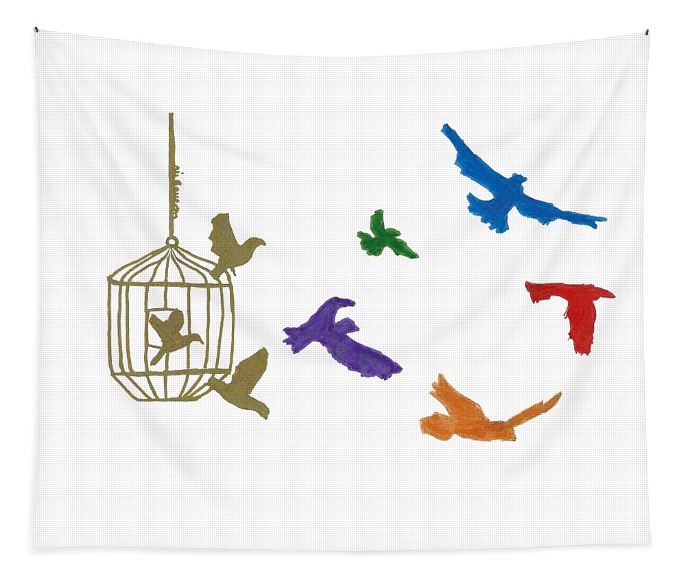 Birds Tapestry featuring the mixed media Set Free by Ali Baucom