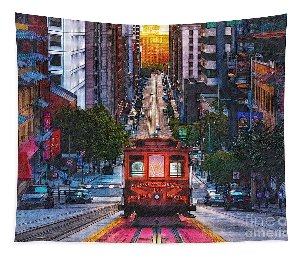 San Francisco Tapestry featuring the digital art SF Cable Car by Jerzy Czyz