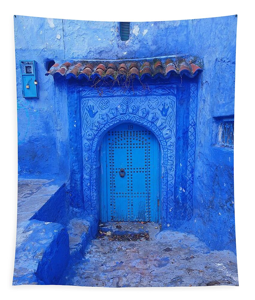 Morocco Tapestry featuring the photograph Shades of Blue by Andrea Whitaker