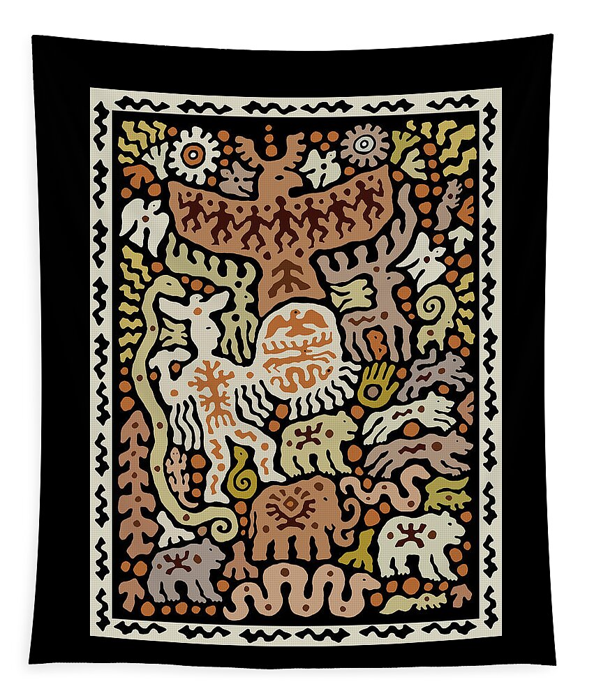 Shaman Folk Art Tapestry featuring the drawing Shaman Tribal Hunter by Vagabond Folk Art - Virginia Vivier