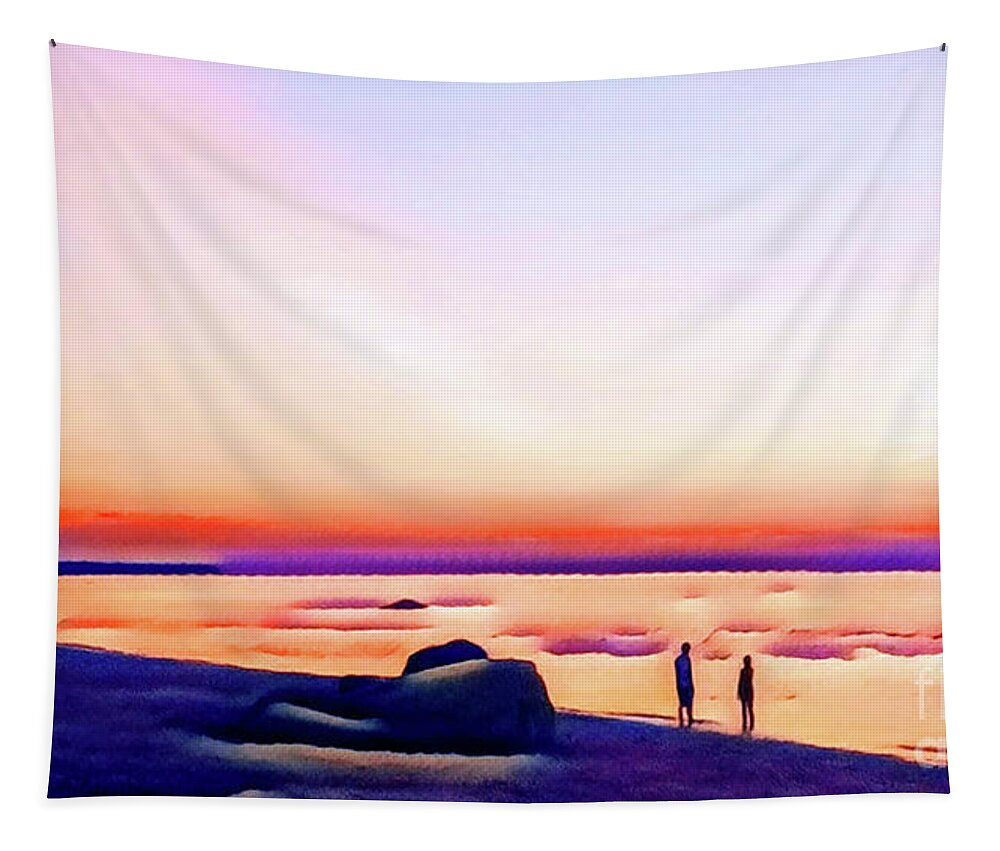 Beach Tapestry featuring the digital art Share a Sunset by Eileen Kelly