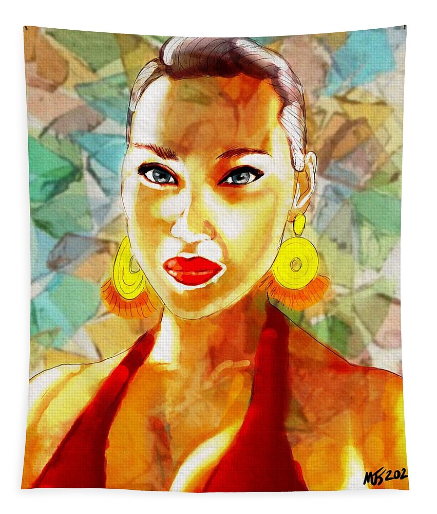 Portrait Tapestry featuring the digital art She Is The Sun by Michael Kallstrom
