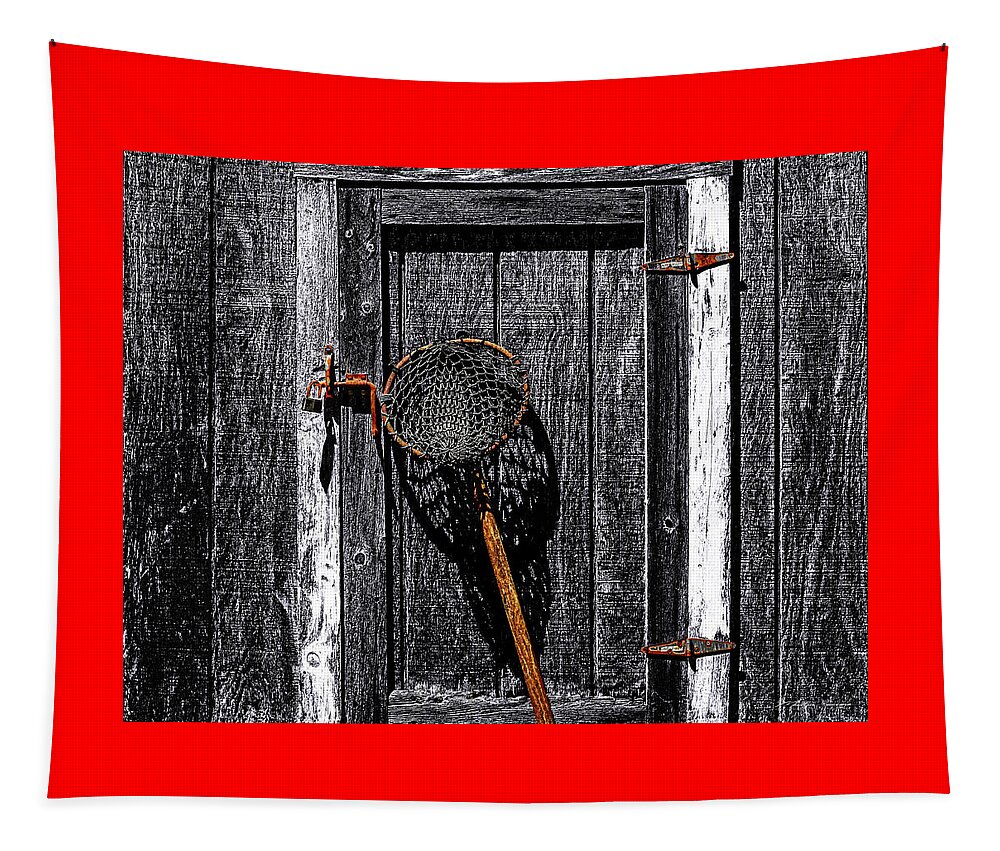 Shed And Hand Net Still Life Tapestry featuring the photograph Shed and Hand Net Still Life by Marty Saccone