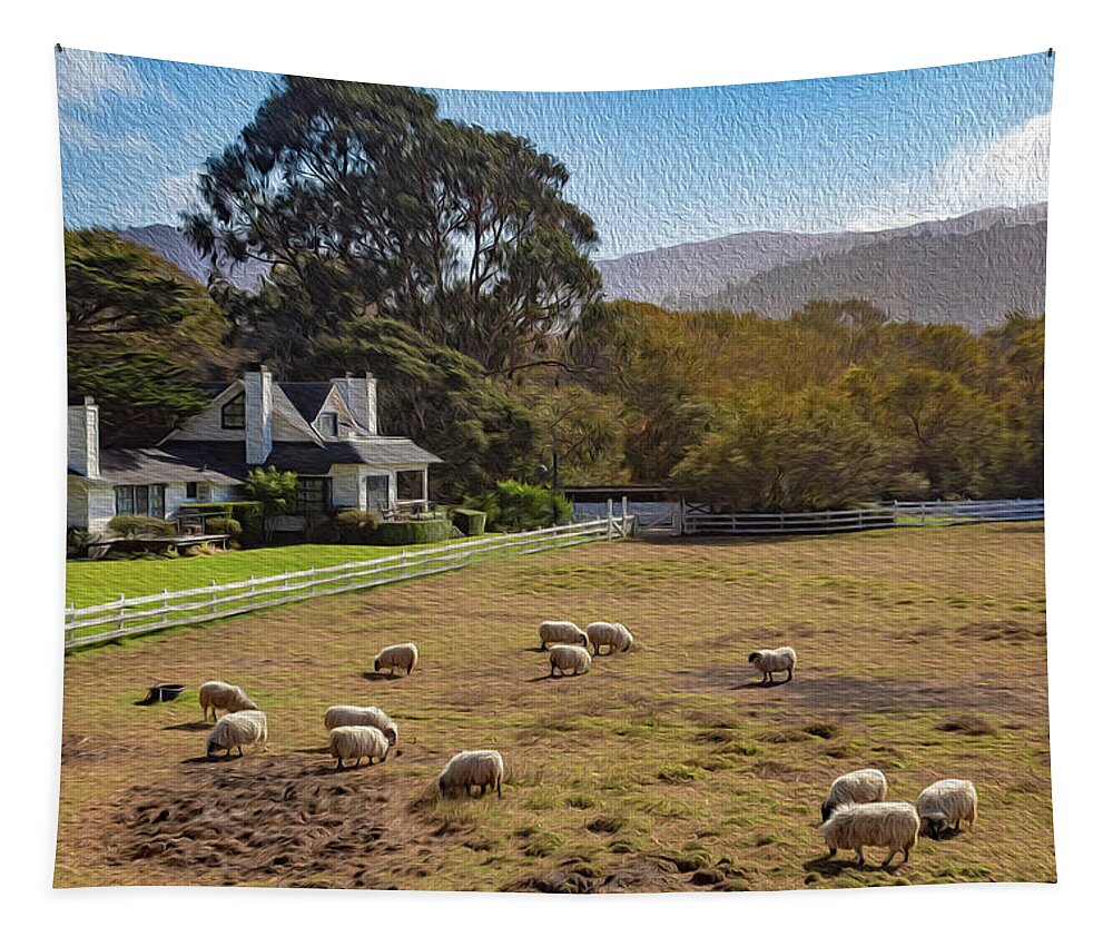 Digital Paintings Tapestry featuring the photograph Sheep at Mission Ranch by Robert Carter