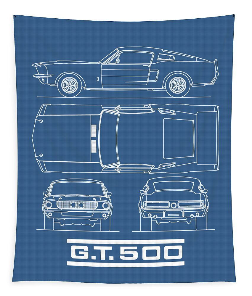 Ford Mustang Tapestry featuring the photograph Shelby Mustang GT500 Blueprint by Mark Rogan