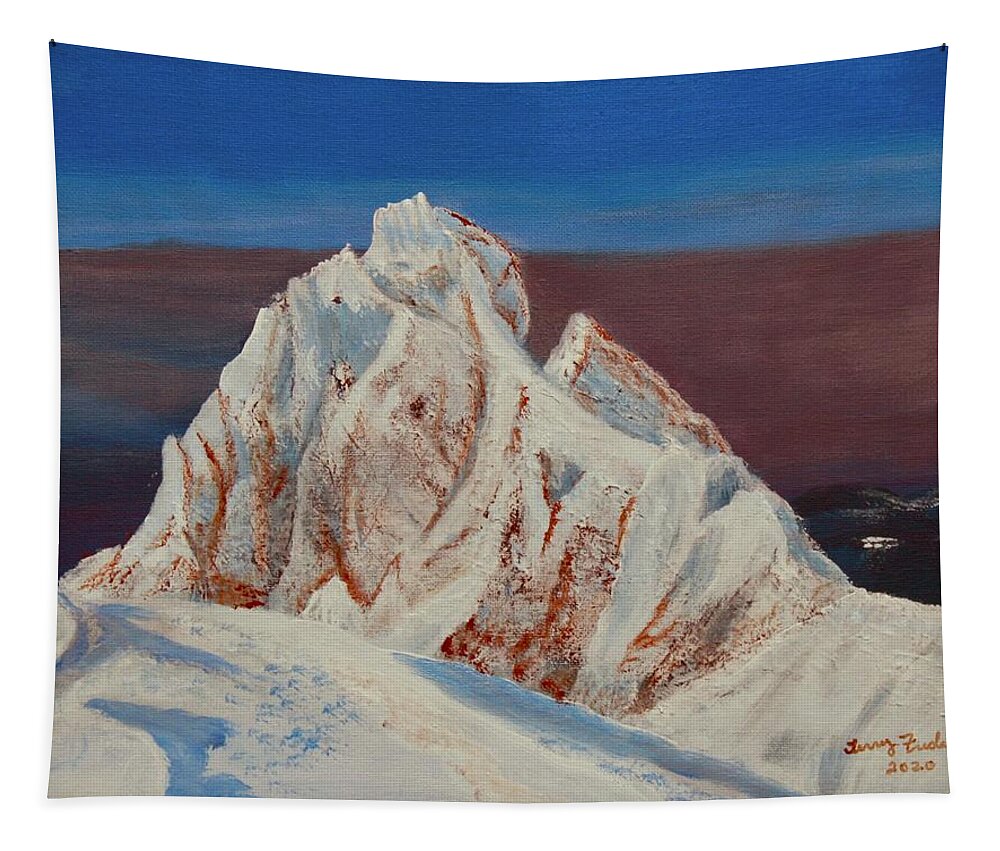 Sherman Peak Tapestry featuring the painting Sherman Peak by Terry Frederick