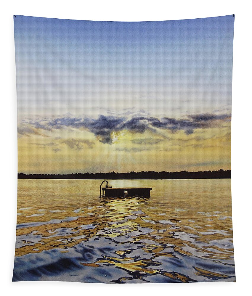 Landscape Tapestry featuring the painting Shining Waters by Karen Richardson